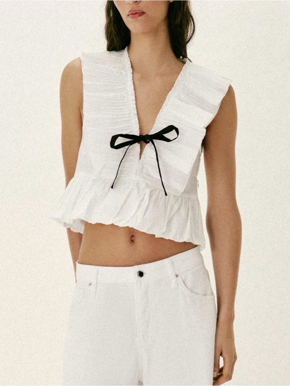Zara Pleated Ruffle Bow Top